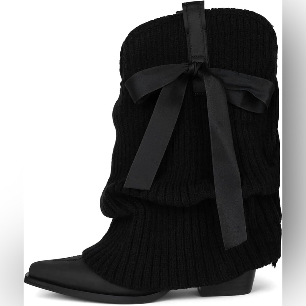 Black Knit Ankle Boots with Fringe Details